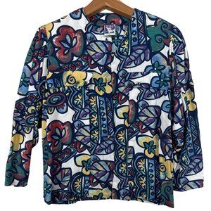Yessica Womens Blouse Sz 38 Medium Vintage Artsy Art2Wear Colorful Floral